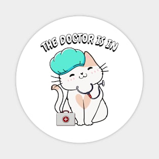 Cute white cat is a doctor Magnet